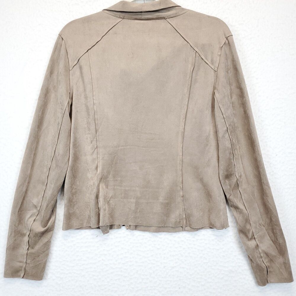 Shein Drape Neck Inside Out Blazer Top Women L Long Sleeves Front Zip Taupe - Picture 2 of 13
